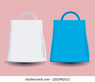 White and blue paper shopping bag set retail purchase packaging mockup isolated realistic vector illustration
