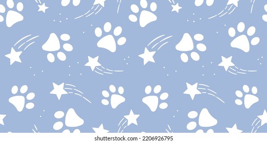 White and blue paw pattern, seamless vector background