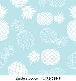 White and blue pineapple in a seamless pattern design, that can be used on the web or in print, for surface design