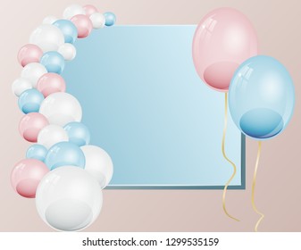 White, blue and pink balloons, concept design. Celebration Vector illustration.