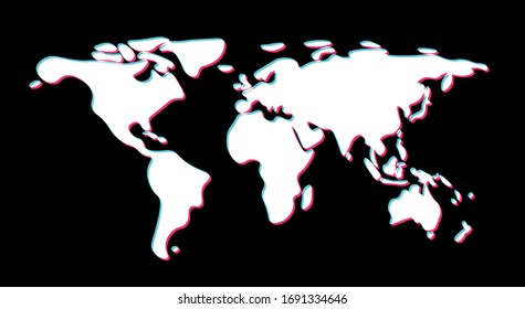 White with blue and pink border world map on black background. Vector social networking service concept.