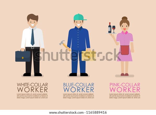 White Blue and Pink collar workers\
infographic. Occupational classifications Flat style concept \
Vector illustration