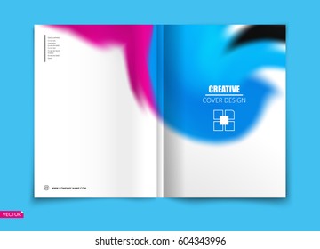 White, blue, pink stain blot design for brochure cover, bright info banner frame, title sheet model, flyer or ad text font. Modern vector front page art with geometric logo. Creative blur figure icon
