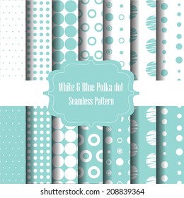 white and blue polkadot seamless pattern on set 