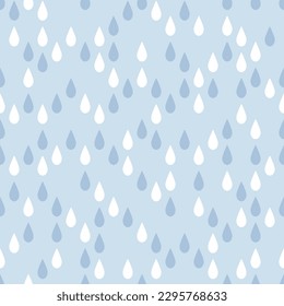 White and blue raindrops on blue background. Abstract vector seamless pattern.