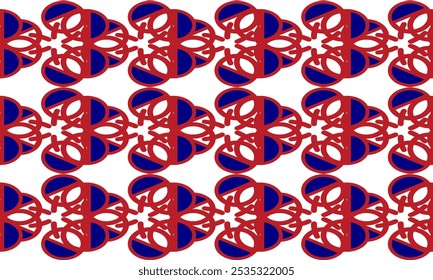blanco y azul con la flor roja llena del dibujo como patrón de la repetición en el fondo azul, Vector, Imagen repleta del patrón diseñada para la impresión de la tela