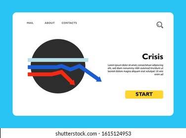 White, blue and red lines over black circle declining one by one. Economic crisis, recession, decline. Can be used for topics like economic crisis, finance, Russian economy