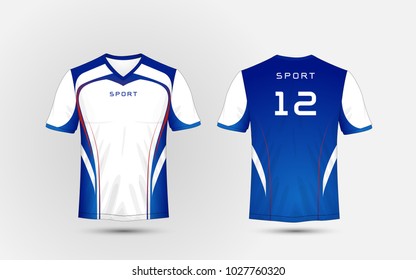 white, Blue and red lines pattern sport football kits, jersey, t-shirt design template