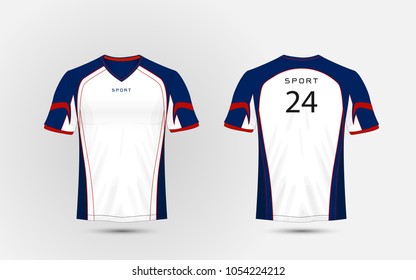 White, Blue and red pattern sport football kits, jersey, t-shirt design template