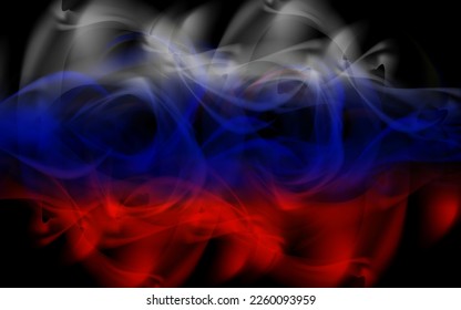 Bandera de humo blanca, azul y roja aislada de fondo negro.