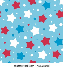 White, blue and red stars. Seamless vector pattern.