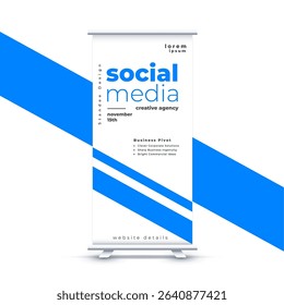 white and blue roll up display banner for corporate events vector