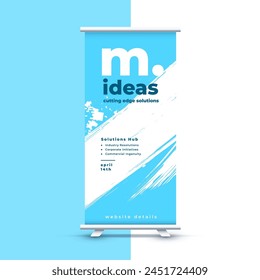 white and blue roll up standee poster for outdoor marketing vector