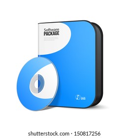 White Blue Rounded Modern Software Package Box With DVD, CD Disk Or Other Your Product EPS10 