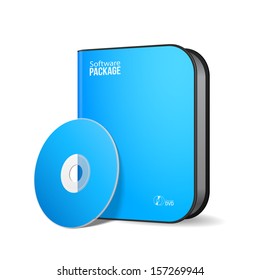 White Blue Rounded Modern Software Package Box With DVD, CD Disk Or Other Your Product EPS10 