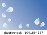 White Blue sakura flying petals isolated on Blue gradient background. Petals Roses Flowers. Vector EPS 10 cmyk