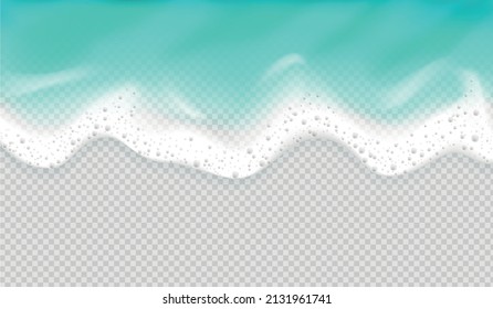 White and blue sea wave foam realistic colored concept on transparent background vector illustration