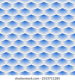 White and blue seamless pattern with gradient hexagons. Mosaic background