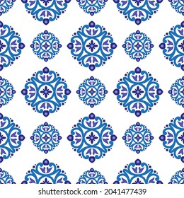 White and blue seamless pattern. Ornament, Traditional, Ethnic, Arabic, Turkish, Indian motifs. Great for fabric and textile, wallpaper, packaging or any desired idea.