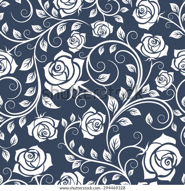 White Blue Seamless Roses Pattern Retro Stock Vector (Royalty Free ...