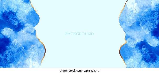 White and Blue shades watercolor vector background design. Dusty pastel, neutral and golden marble. Alcohol ink imitation. Abstract waves, lines.