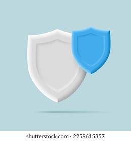 Escudo blanco y azul sobre un fondo luminoso 3d. Composición moderna de protección, seguridad de defensa. Para el diseño conceptual en materiales publicitarios.