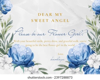 White and Blue Simple 'Be My Flower Girl' Invitation Card