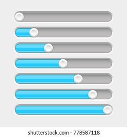 White and blue slider bar. Settings on control panel. Vector 3d illustration