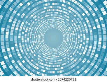 White blue small square dots abstract circular background. Vector minimal technology halftone design