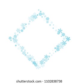 White blue snowflake macro vector illustration, snow flakes confetti magical scatter card. Winter Cristmas snow background. Flakes windy and flying winter trendy vector background.