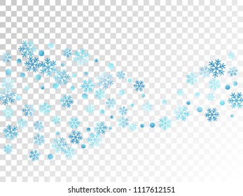 White blue snowflake macro vector illustration, snow flakes confetti cool scatter card. Winter Christmas snow backdrop pattern. Flakes falling and flying winter trendy vector background.