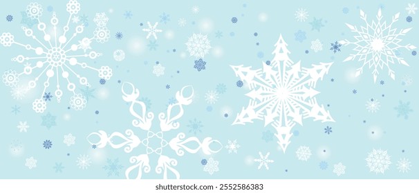 white and blue snowflakes on a blue background