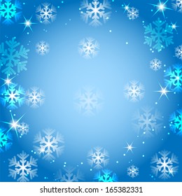White and blue snowflakes on a blue background.christmas background.New Year snow background.vector