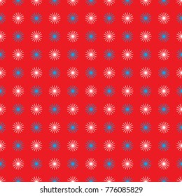 White and blue snowflakes on the red background seamless pattern. Winter holidays collection. Vector illustration.