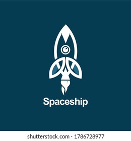 White blue space ship vector logo template