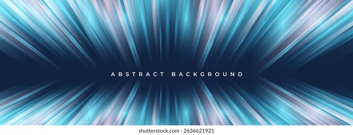 White and blue speed lights motion effect on dark blue background. Abstract fast movement futuristic wide vector banner.