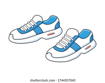 White blue sport sneakers shoes pair isolated cartoon vector