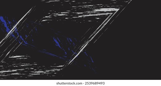 Textura de grunge cuadrado blanco y azul, trazo de pincel aislado sobre fondo negro.

