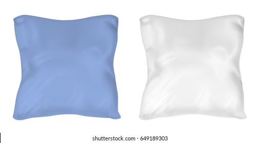 White and blue square pillow. Vector mock up.