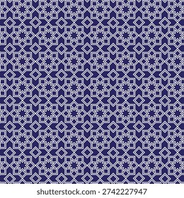 White Blue Star Geometric Pattern – Islamic Decorative Tile Tessellation.