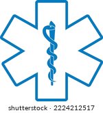 White and blue Star of Life medical symbol with Rod of Asclepius icon isolated on white background. First aid. Emergency symbol. Vector illustration.
