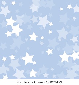 White and blue stars on a light blue background.  Vector star confetti splash isolated on blue background. Pattern with small stars. Modern Creative Pattern. Vector image, EPS10.