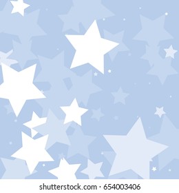 White and blue stars on a light blue background.  Vector star confetti splash isolated on blue background. Pattern with small and big stars. Modern Creative Pattern. Vector image, EPS10.