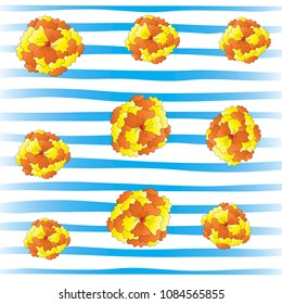 white blue stripe background with yellow flowers