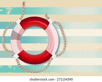 White and blue striped background with lifebelt