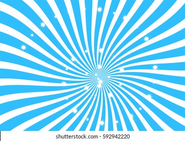 White and blue Sunburst vector background. Swirl strips with sparkling stars clipart, abstract texture wallpaper, bannder and backdrop.