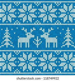 White and blue sweater with deer vector seamless pattern