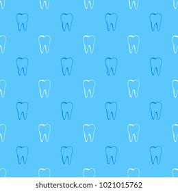 white and blue teeth on light blue background. vector dental seamless pattern