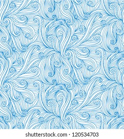 White and blue vector abstract doodle draw curves seamless pattern.