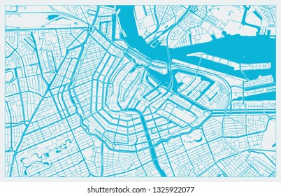 White and Blue vector city map of Amsterdam cleverly organized with layers